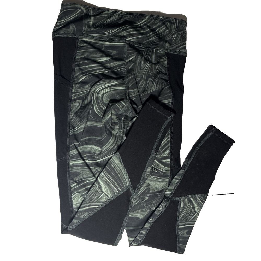 Champion C9 Womens High Waisted Swirl Print Athletic Leggings Black Green